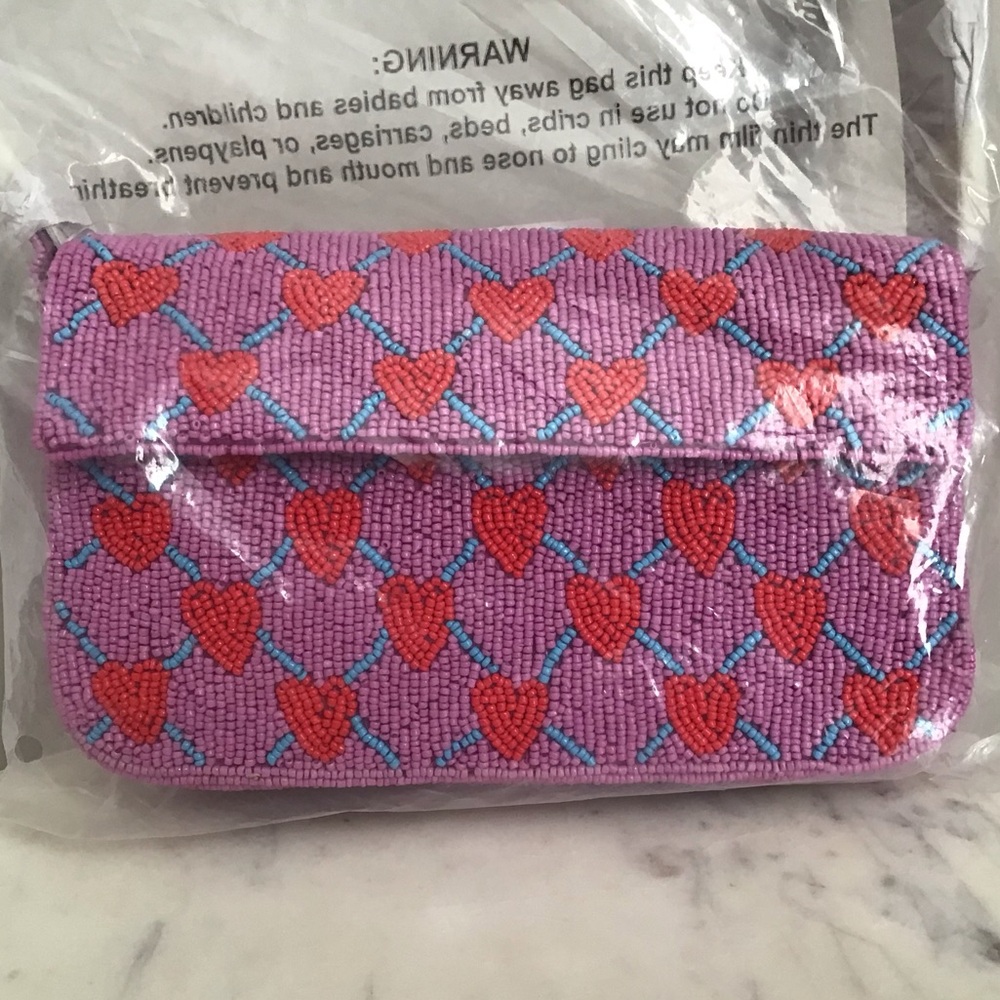 RARE Anthropologie Fiona Beaded Bag Icon Edition Hearts Beads New With Tag - Picture 3 of 10